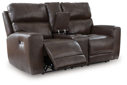 Crossplex - Smoke - Power Reclining Loveseat / Console / Adjustable Headrest