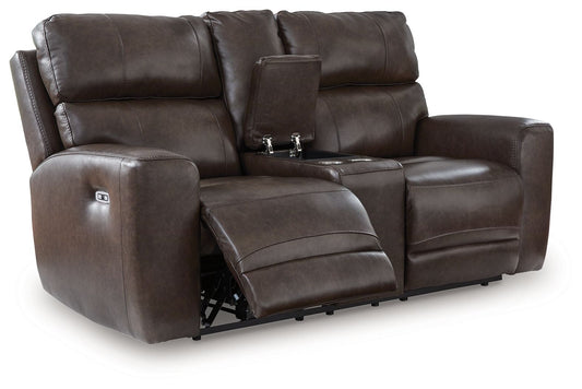 Crossplex - Smoke - Power Reclining Loveseat / Console / Adjustable Headrest