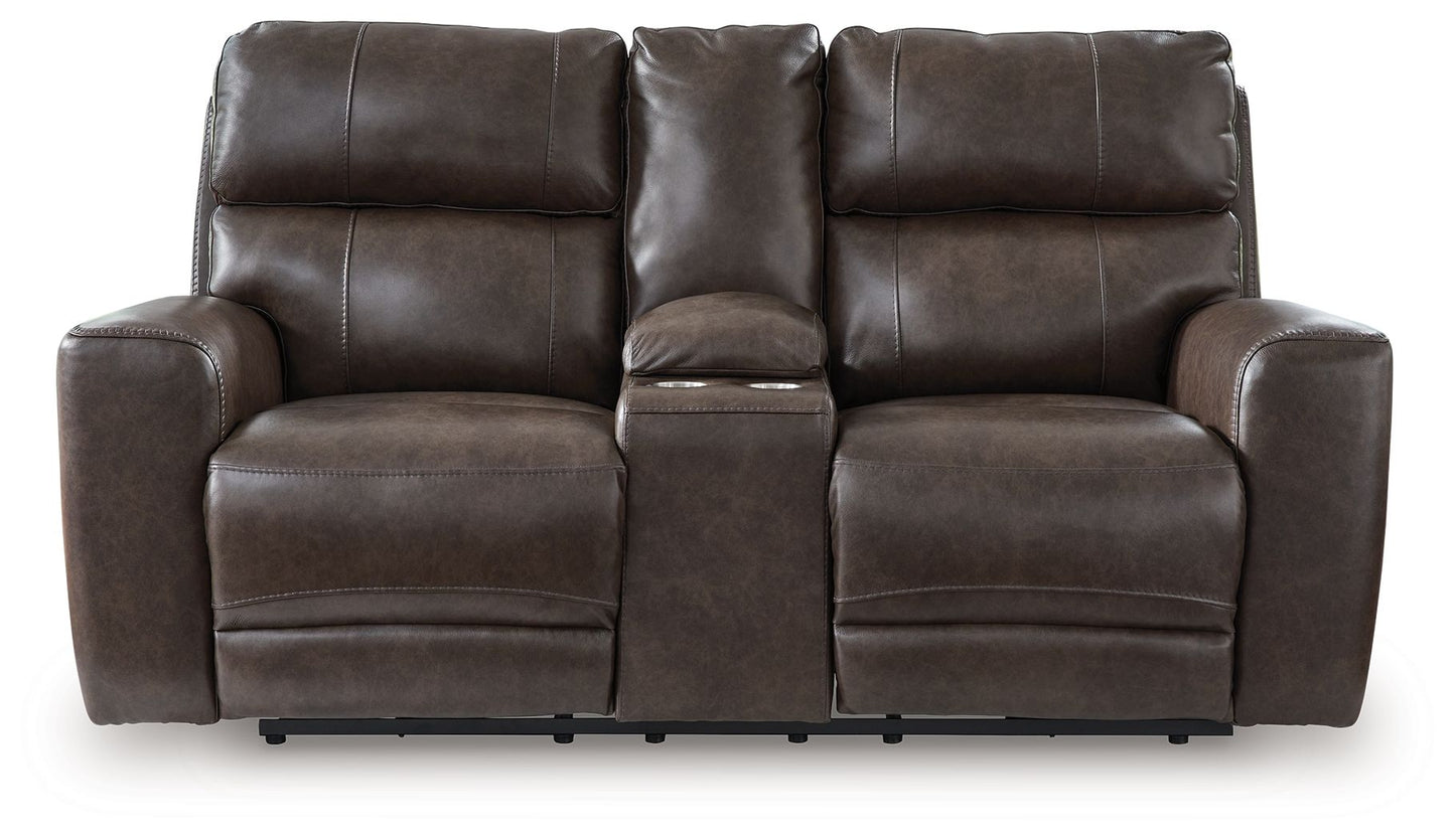 Crossplex - Smoke - Power Reclining Loveseat / Console / Adjustable Headrest
