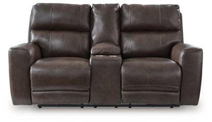 Crossplex - Smoke - Power Reclining Loveseat / Console / Adjustable Headrest