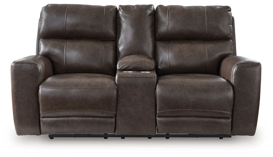 Crossplex - Smoke - Power Reclining Loveseat / Console / Adjustable Headrest