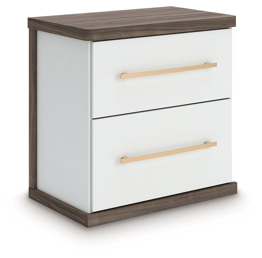 Kendanport - Brown / White - Two Drawer Night Stand