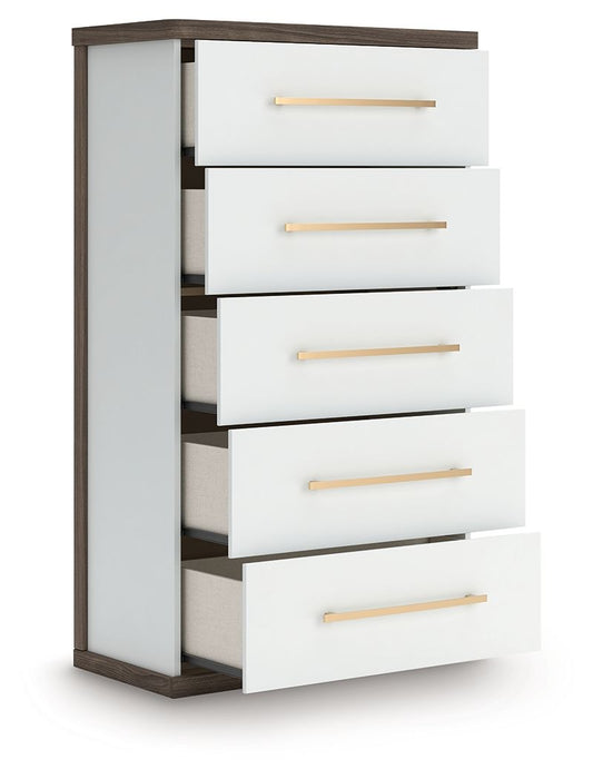 Kendanport - Brown / White - Five Drawer Chest