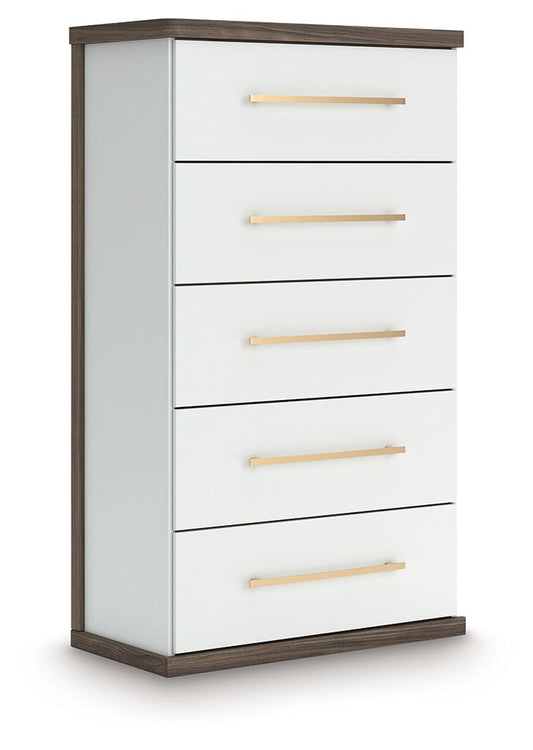 Kendanport - Brown / White - Five Drawer Chest